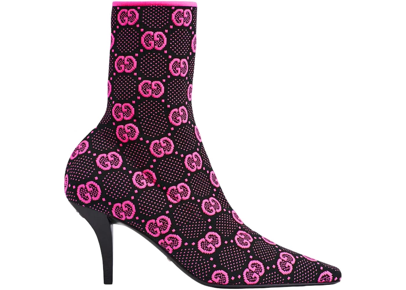 Gucci Gg 75Mm Knit Ankle Boots Black Fluorescent Pink Fabric