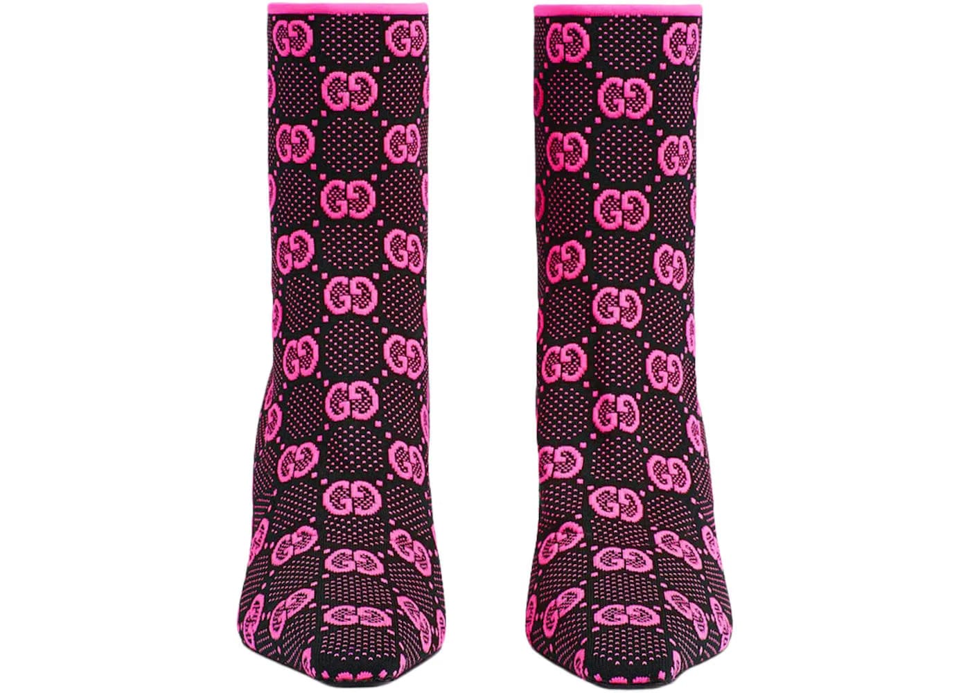 Gucci Gg 75Mm Knit Ankle Boots Black Fluorescent Pink Fabric