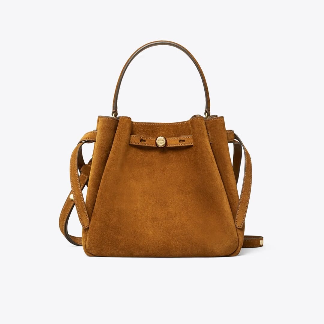 Tory Burch Romy Suede Bucket Bag CARAMEL