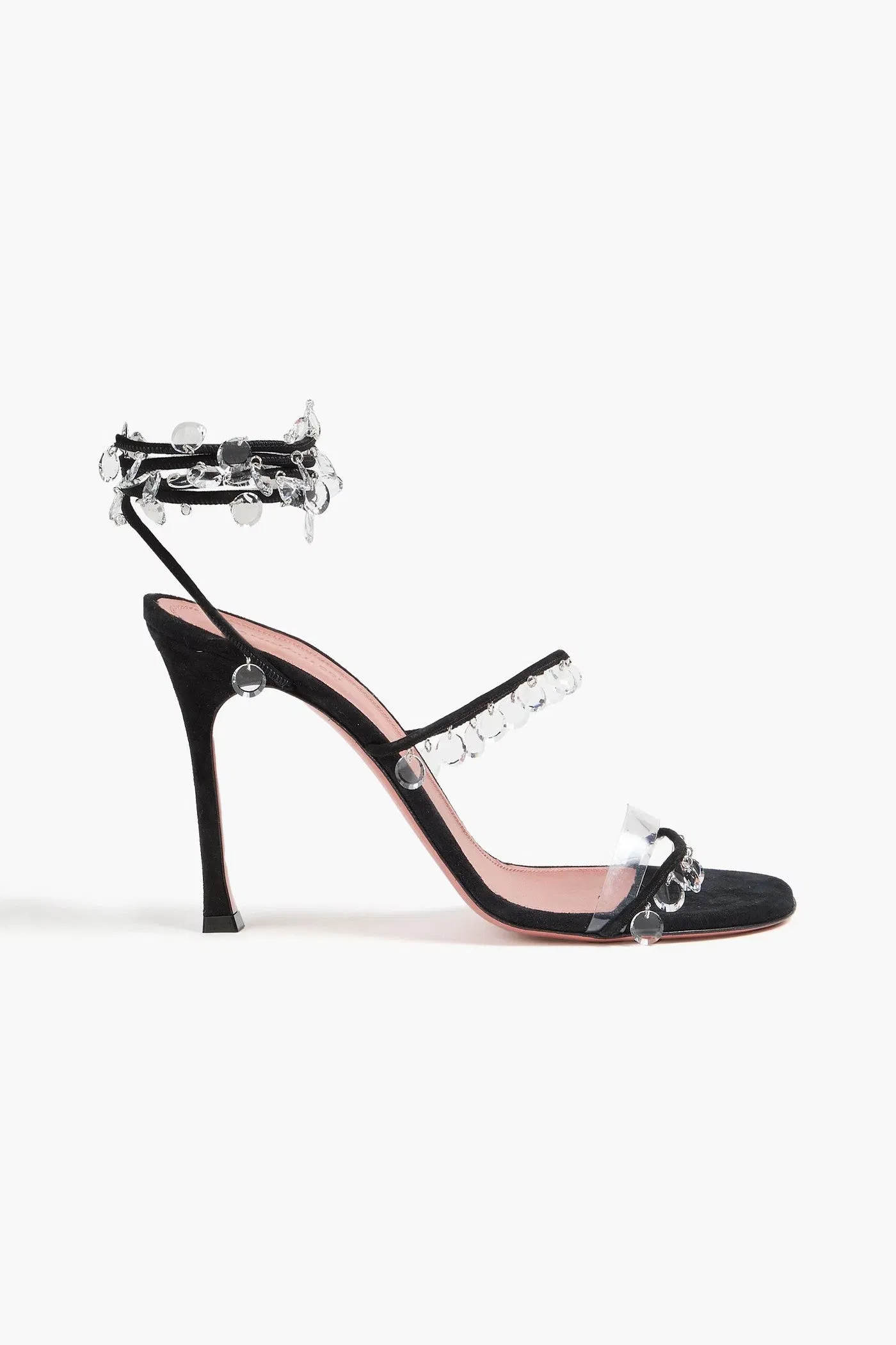 Amina Muaddi Tina Crystal-Embellished Suede And Pvc Sandals Black Women's