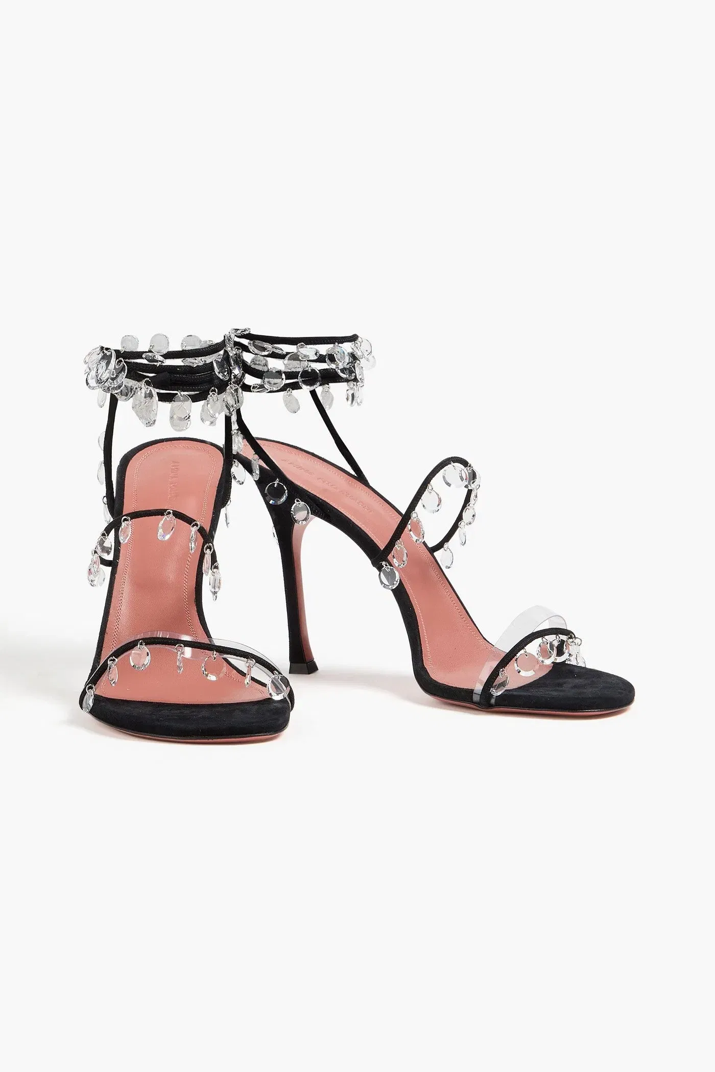 Amina Muaddi Tina Crystal-Embellished Suede And Pvc Sandals Black Women's