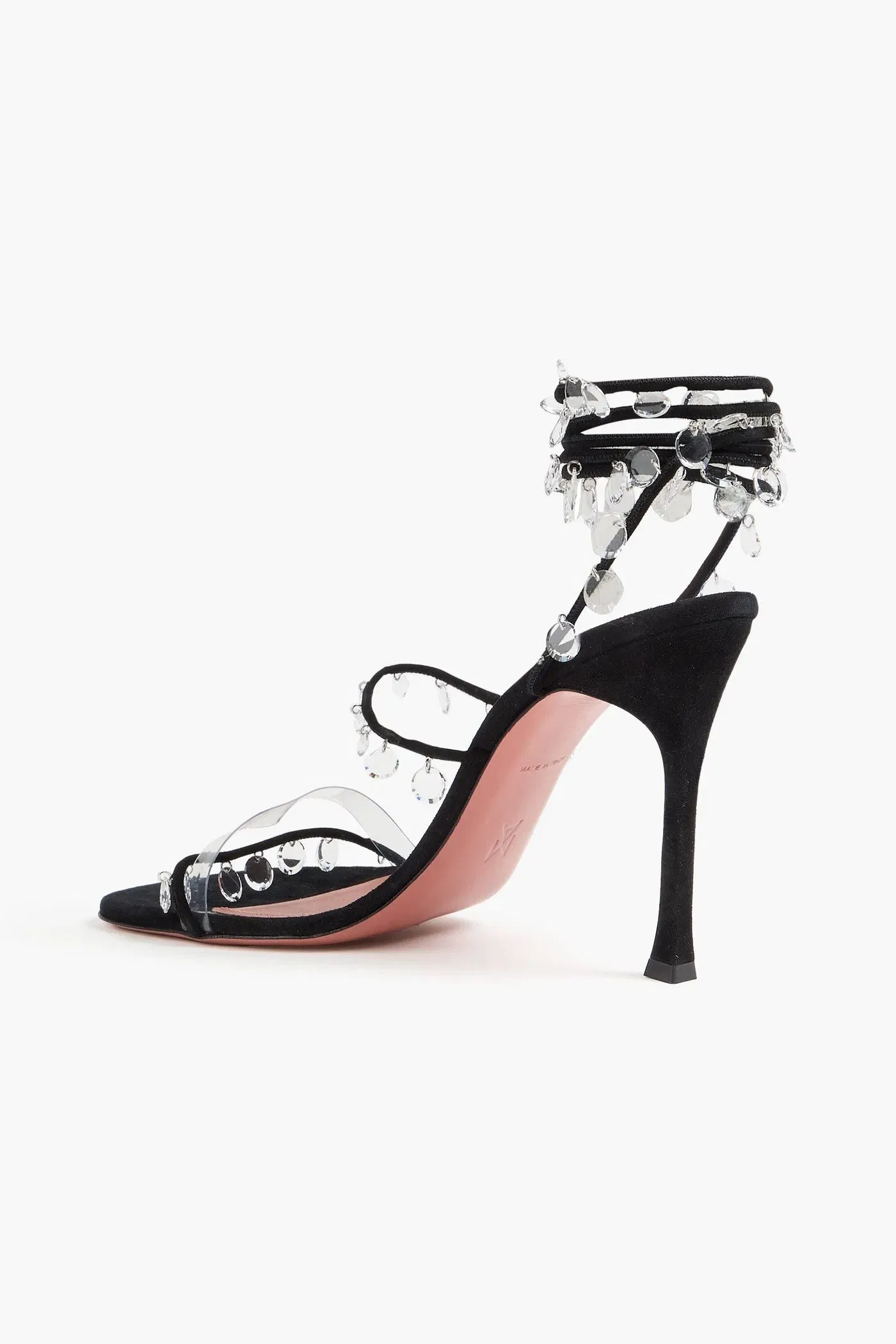 Amina Muaddi Tina Crystal-Embellished Suede And Pvc Sandals Black Women's