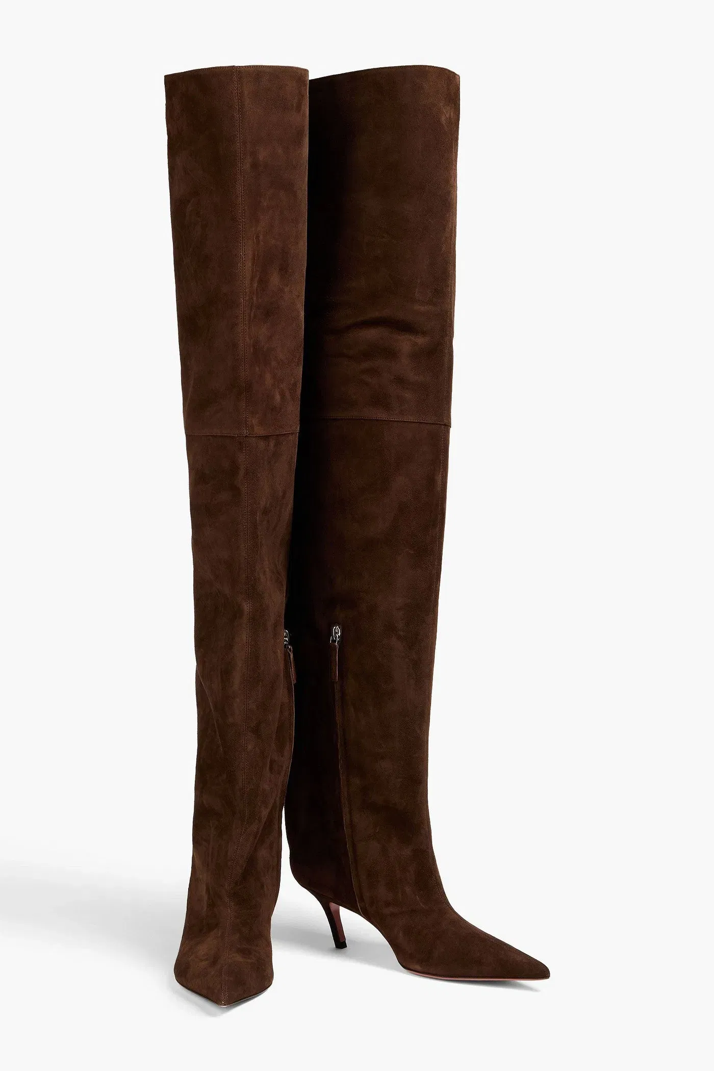 Amina Muaddi Fiona Suede Thigh Boots Chocolate Women's