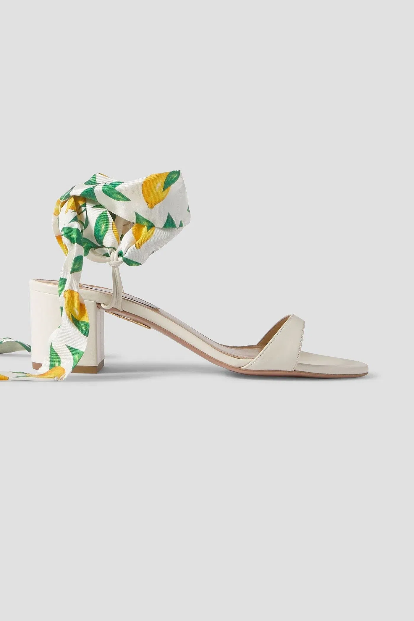 Aquazzura Twilly 50 Printed Silk Twill-Trimmed Leather Sandals White Women's