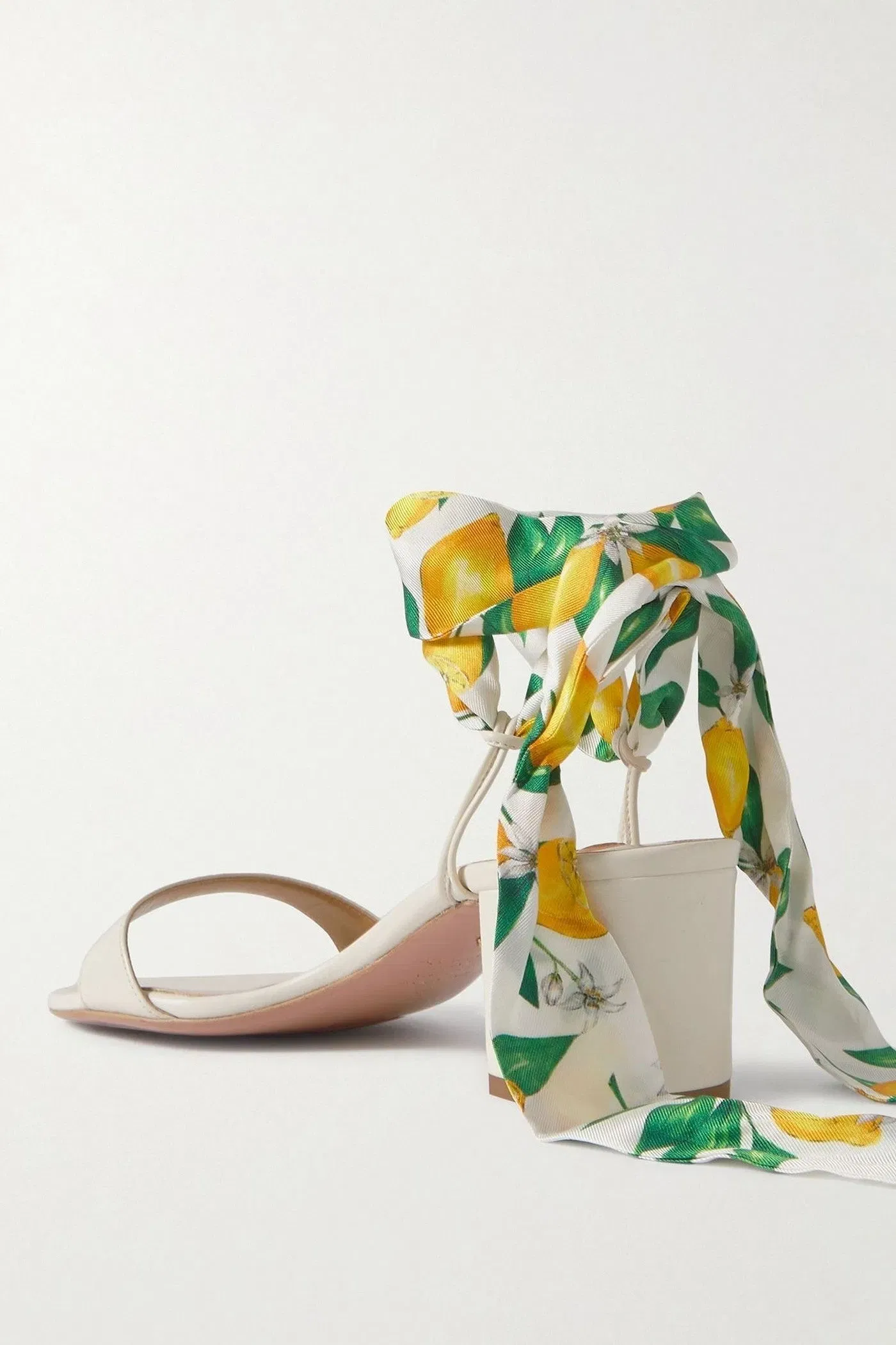 Aquazzura Twilly 50 Printed Silk Twill-Trimmed Leather Sandals White Women's