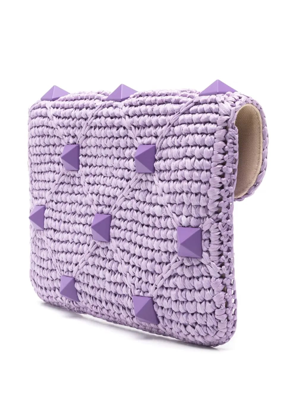 Rockstud crochet-knit clutch bag