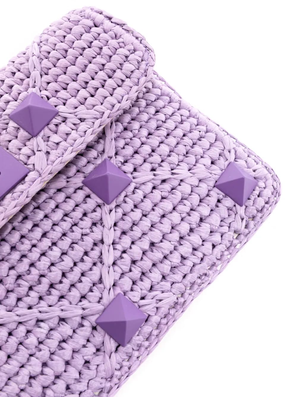 Rockstud crochet-knit clutch bag