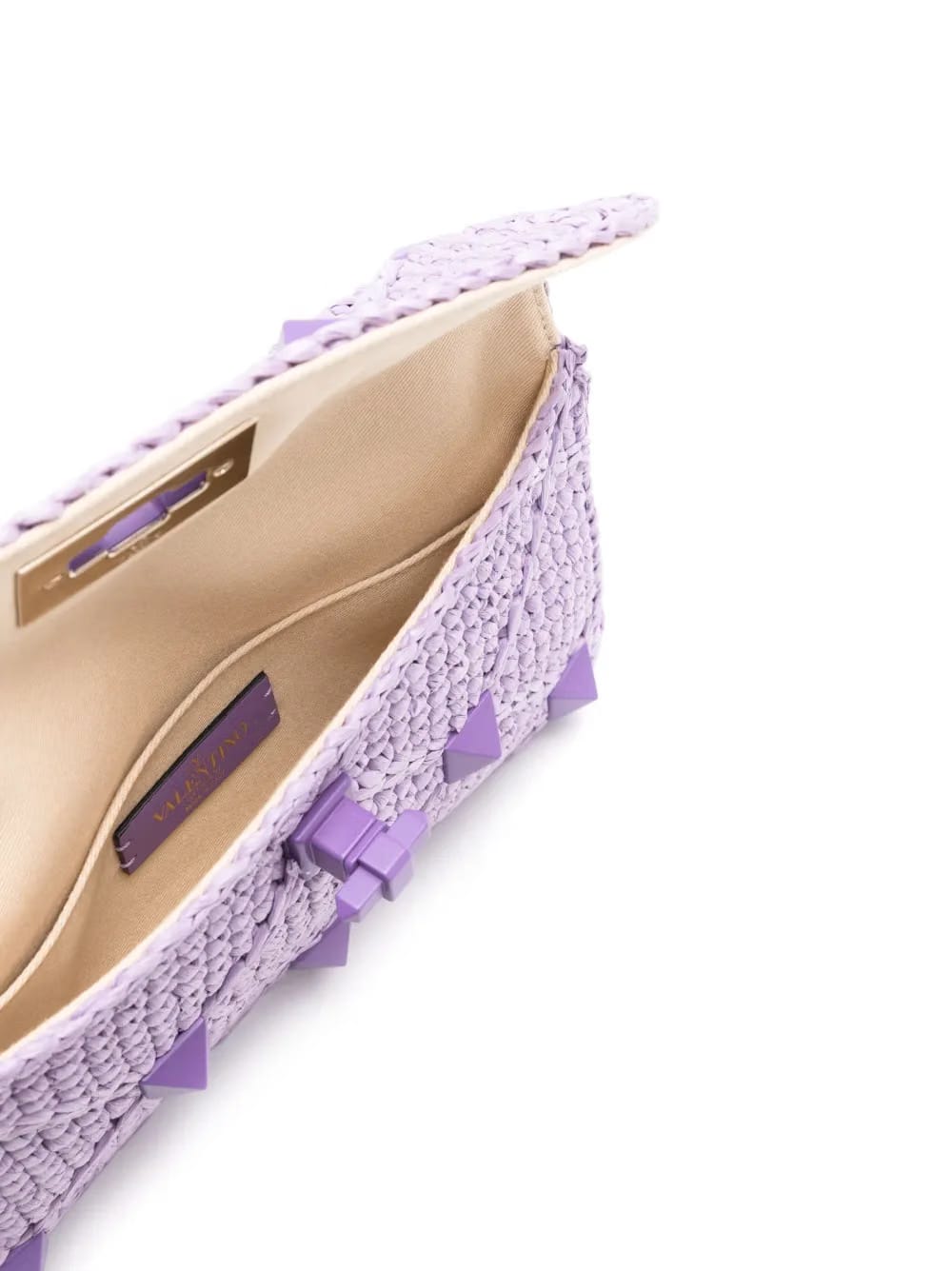 Rockstud crochet-knit clutch bag