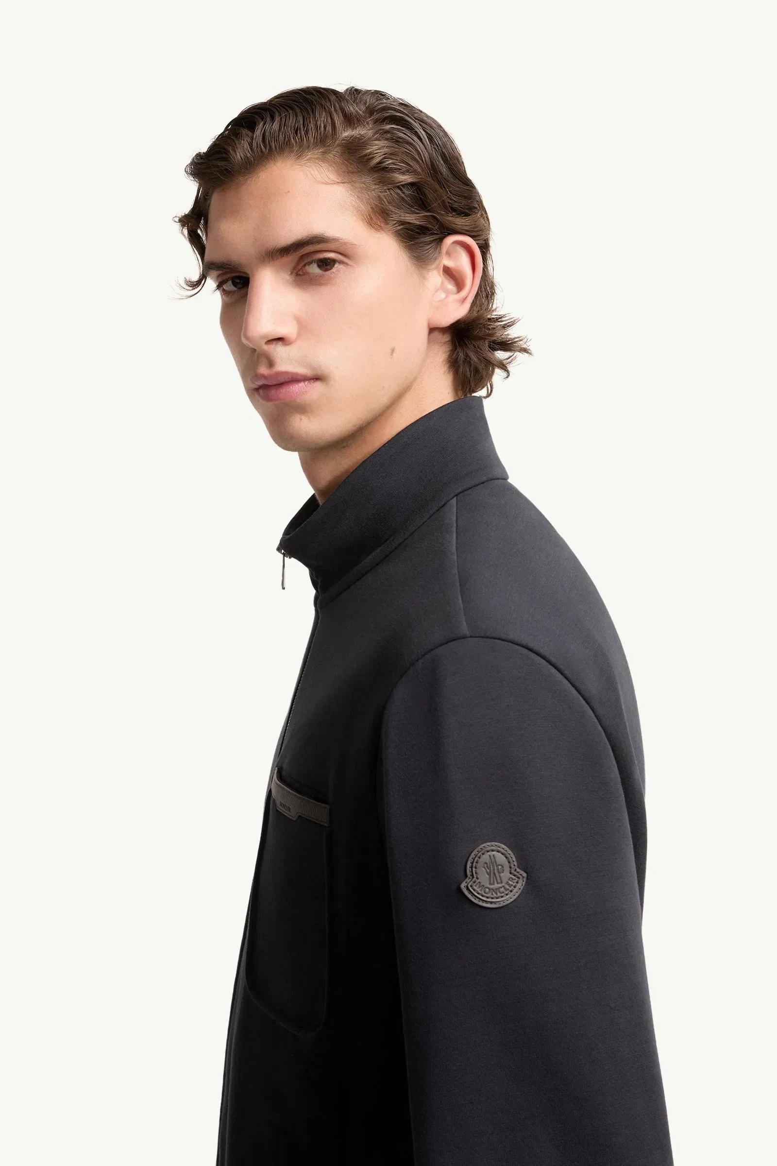 Moncler Cotton Blend Zip-Up Sweatshirt Dark Blue Dark Blue