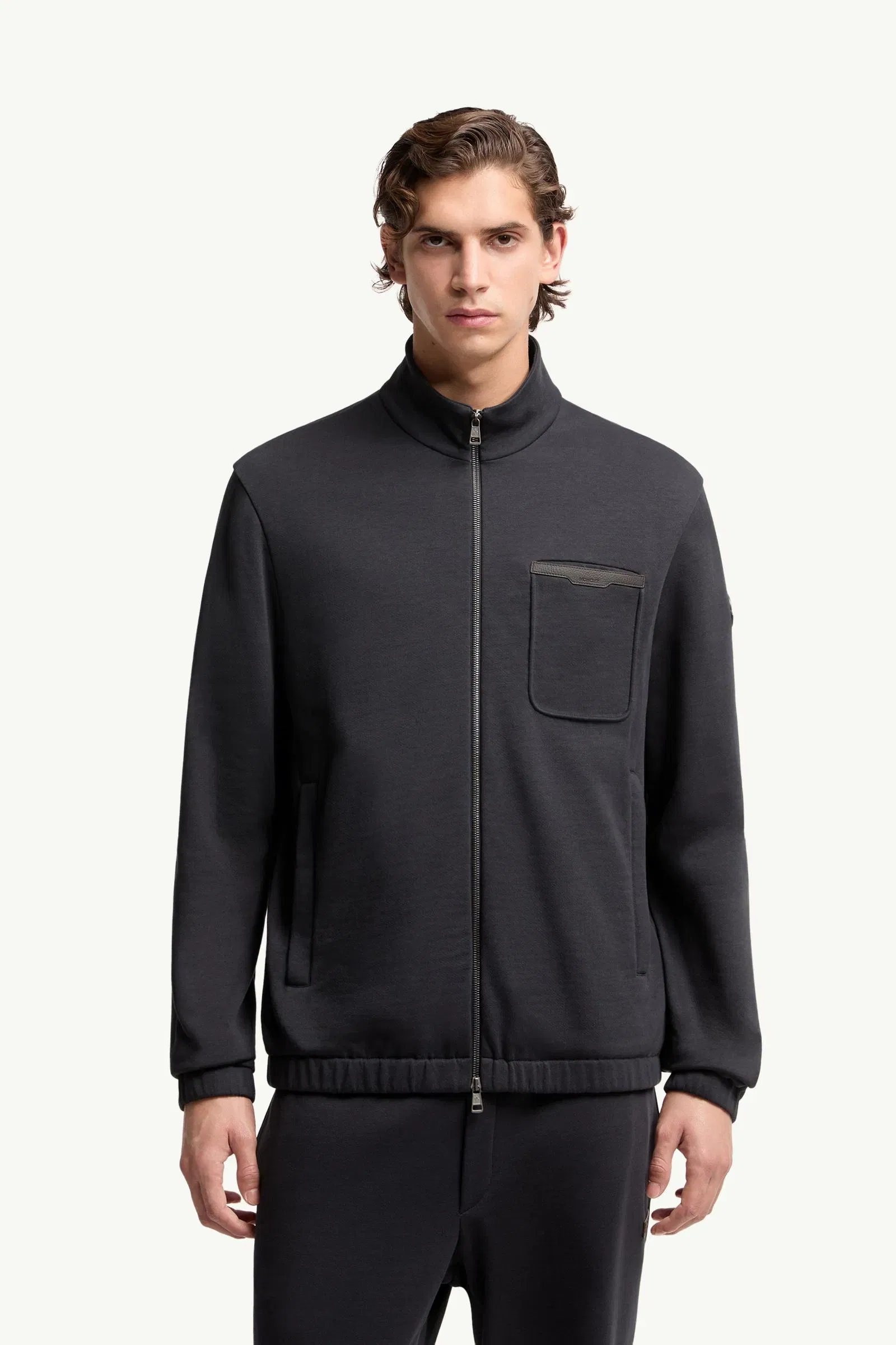 Moncler Cotton Blend Zip-Up Sweatshirt Dark Blue Dark Blue