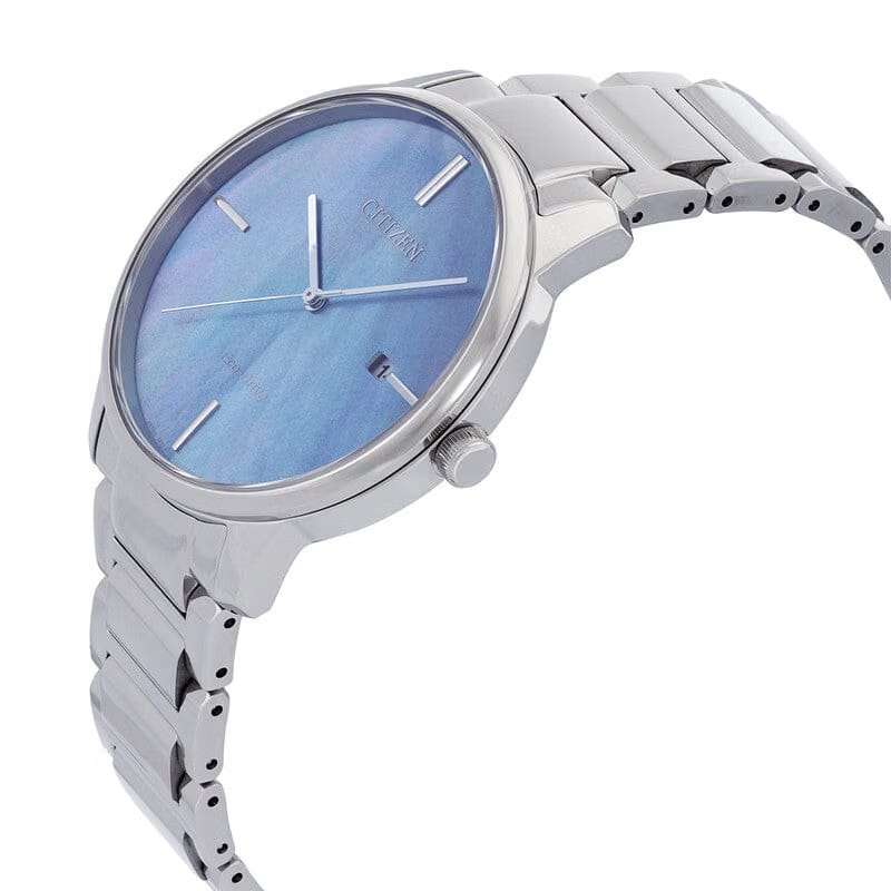 Citizen Eco-Drive Blue Mother Of Pearl Dial Stainless Steel Mens Watch