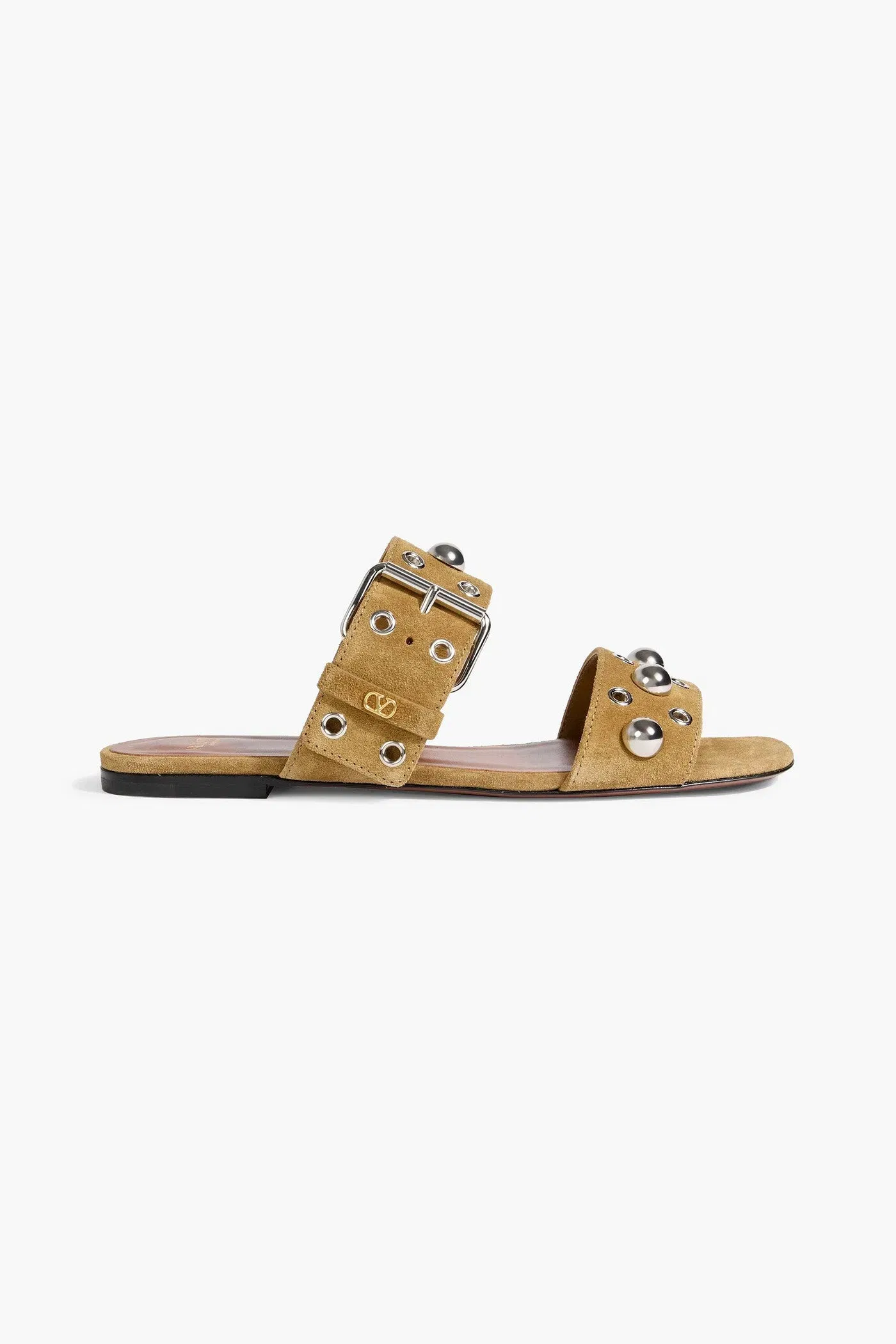 Valentino Garavani Nellcte Embellished Suede Slides Sand Women's