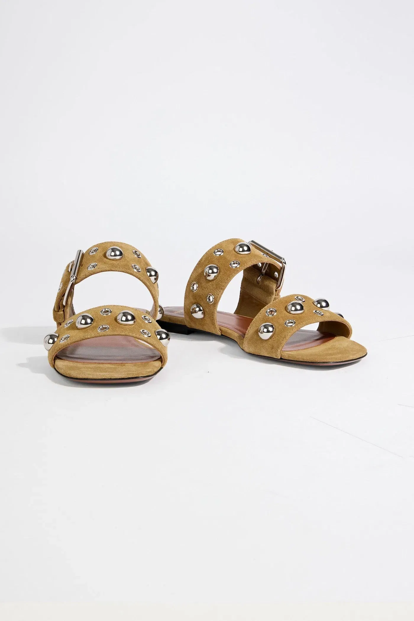 Valentino Garavani Nellcte Embellished Suede Slides Sand Women's