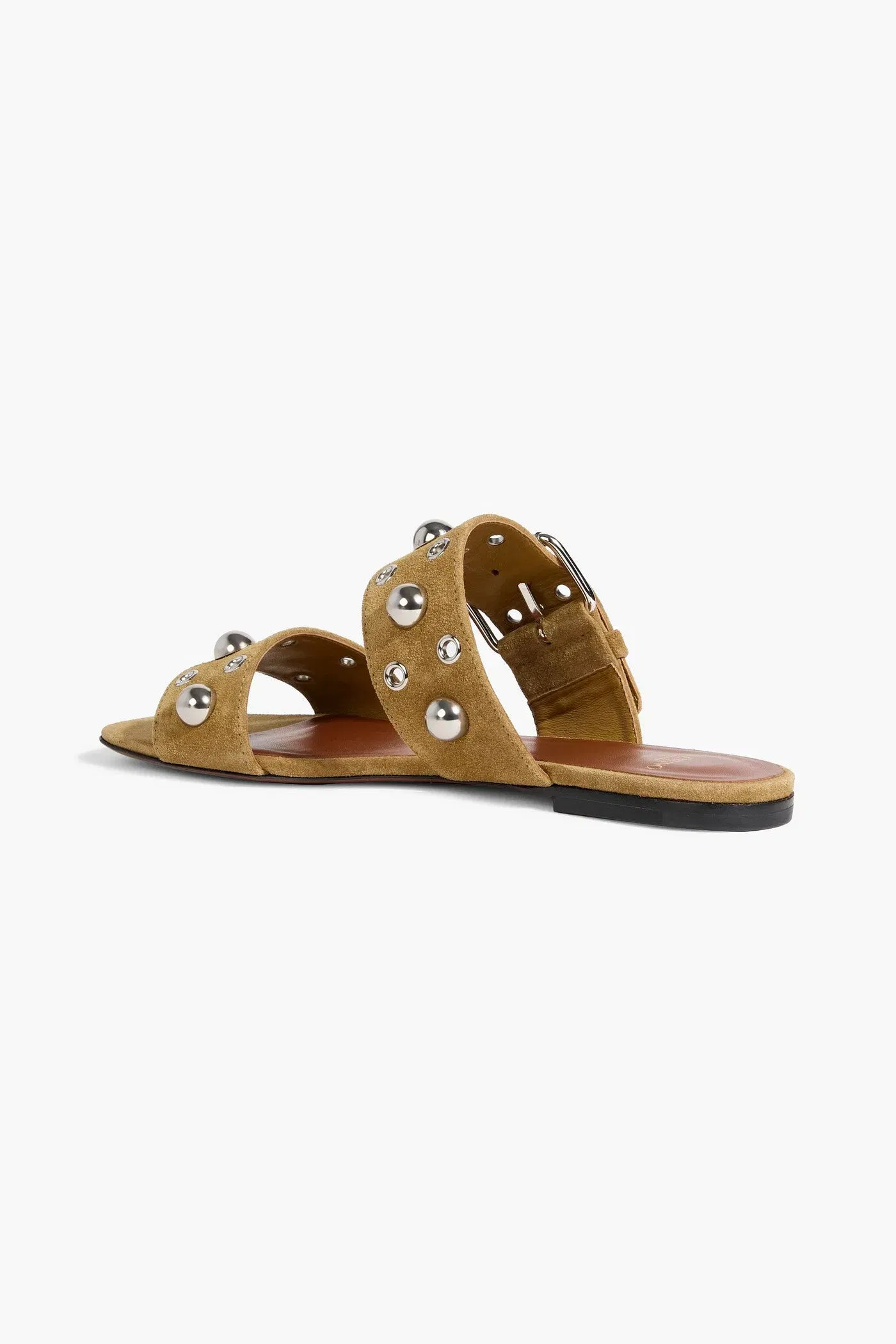 Valentino Garavani Nellcte Embellished Suede Slides Sand Women's