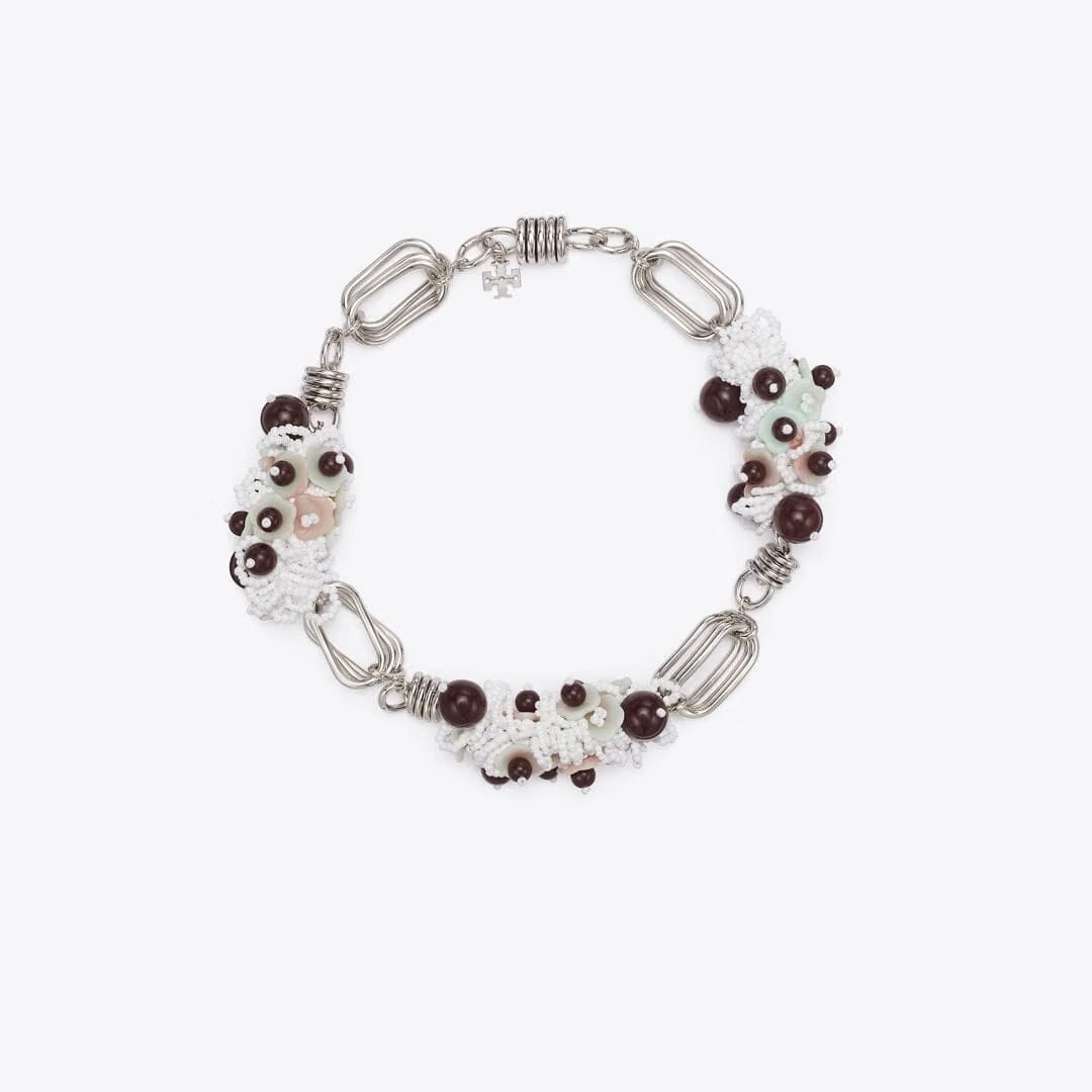 Tory Burch Large Runway Beaded Necklace Tory Silver