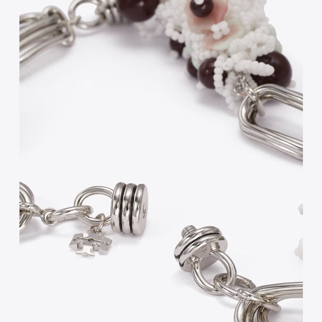 Tory Burch Large Runway Beaded Necklace Tory Silver