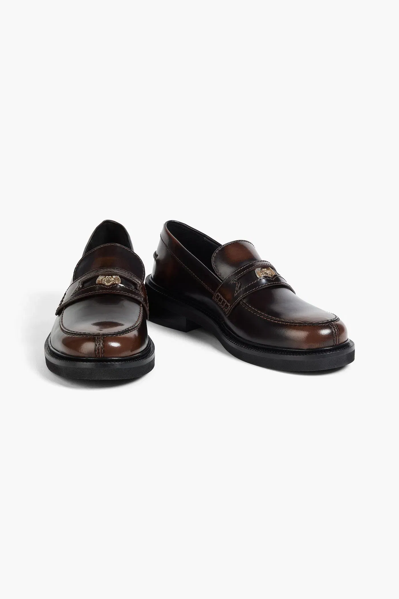 Maje Embellished Leather Loafers Chocolate Women's