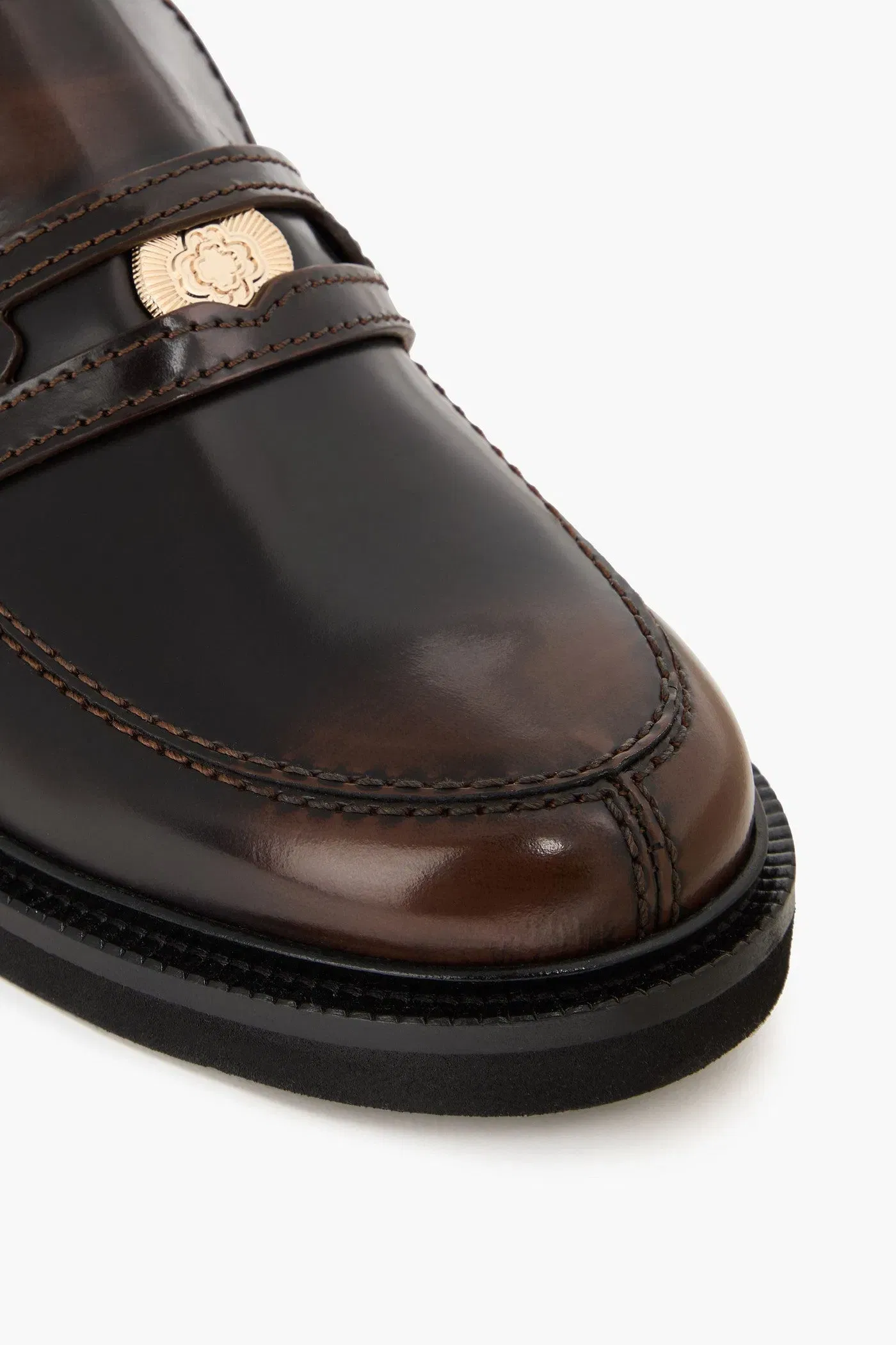Maje Embellished Leather Loafers Chocolate Women's