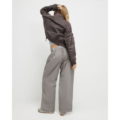 Grey Belted Wide Leg Trousers