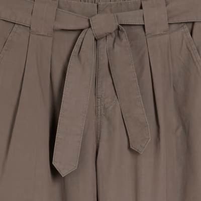 Grey Belted Wide Leg Trousers