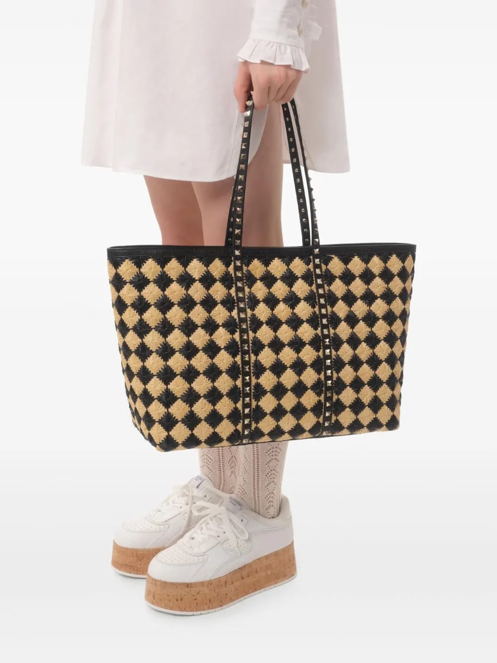 Rockstud embroidered tote bag