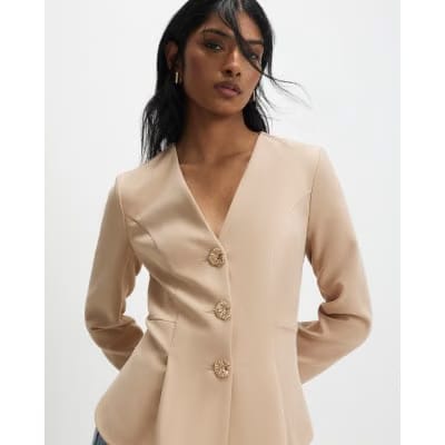Beige Long Sleeve Pleated Jacket
