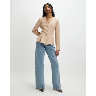 Beige Long Sleeve Pleated Jacket