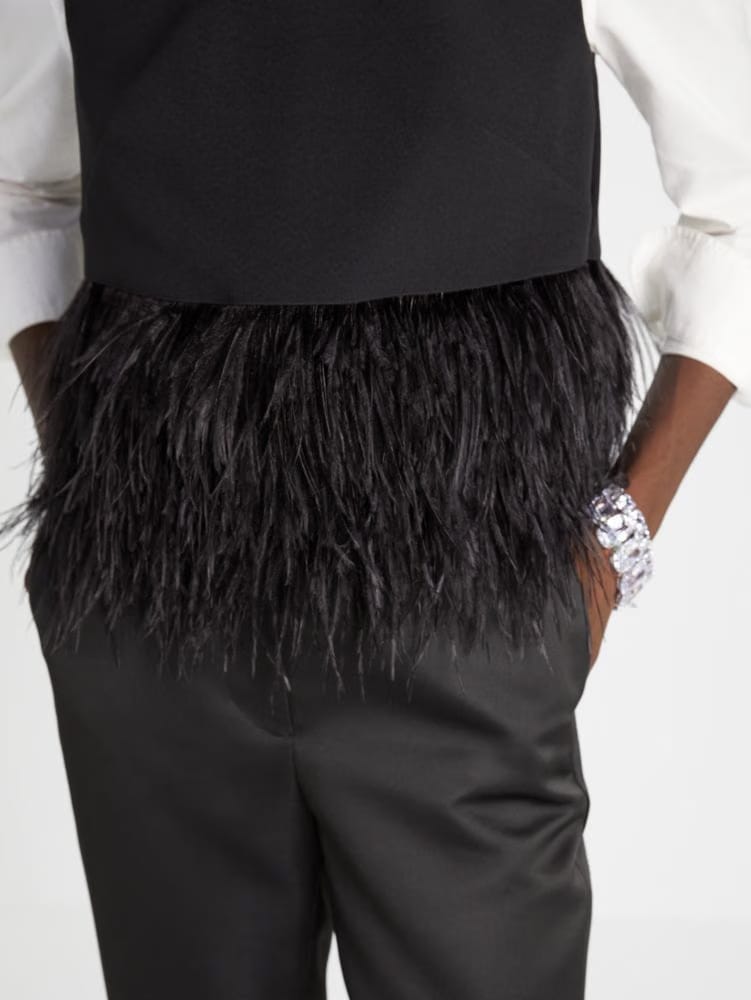 Feather Trim Crepe Top