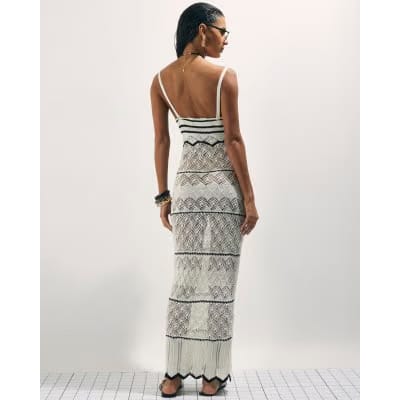 White Striped Knit Midi Dress