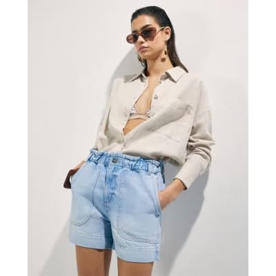 Blue Paper bag Denim Shorts
