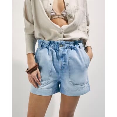 Blue Paper bag Denim Shorts