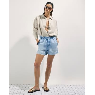 Blue Paper bag Denim Shorts