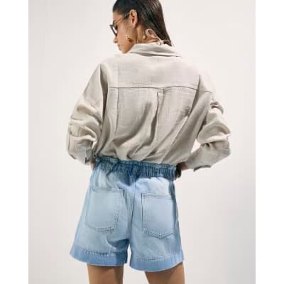 Blue Paper bag Denim Shorts