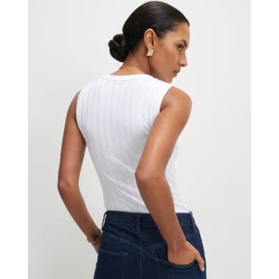 White Wide Ribbed V-Neck Tank Top