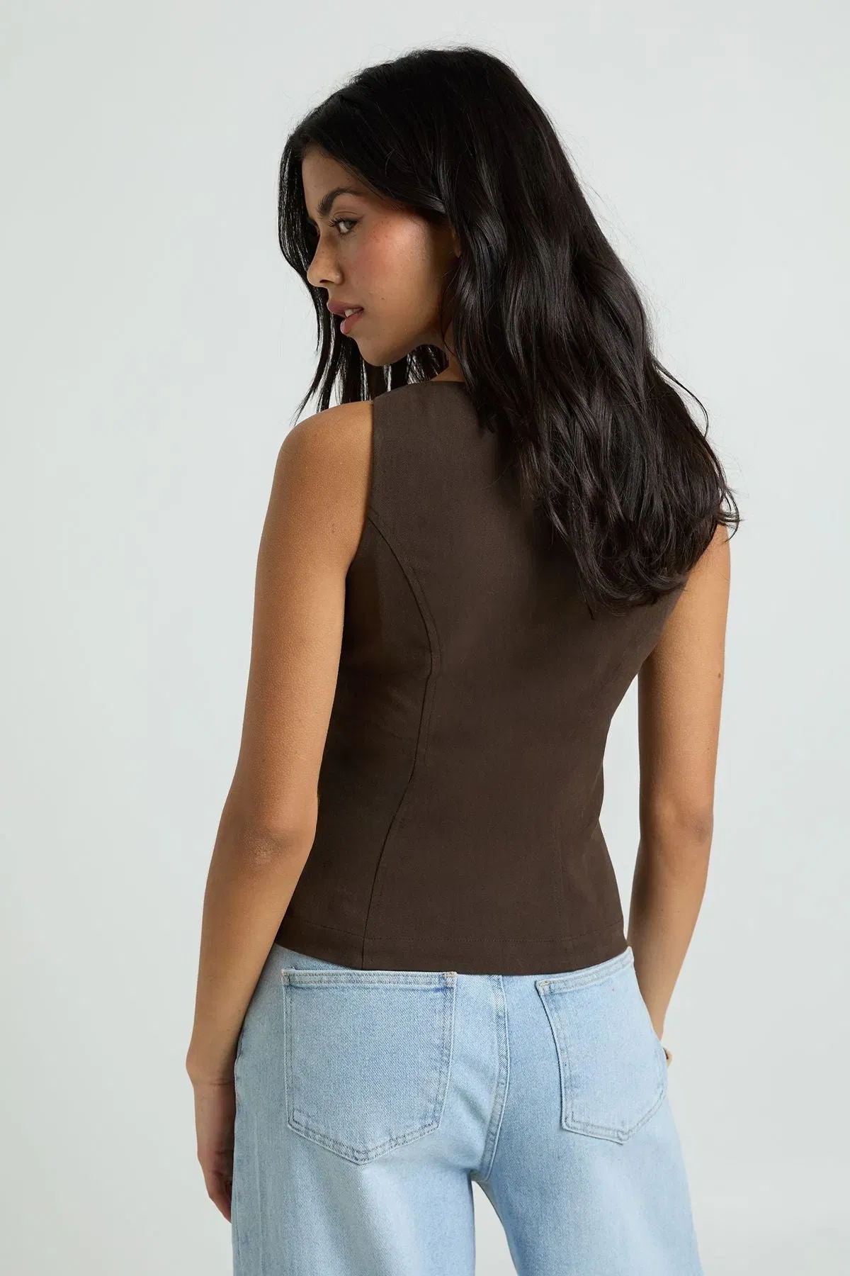 Twill Square Neck Peplum Top