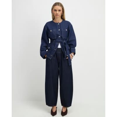 Petite Blue Pull On Barrel Jeans