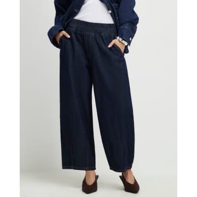 Petite Blue Pull On Barrel Jeans