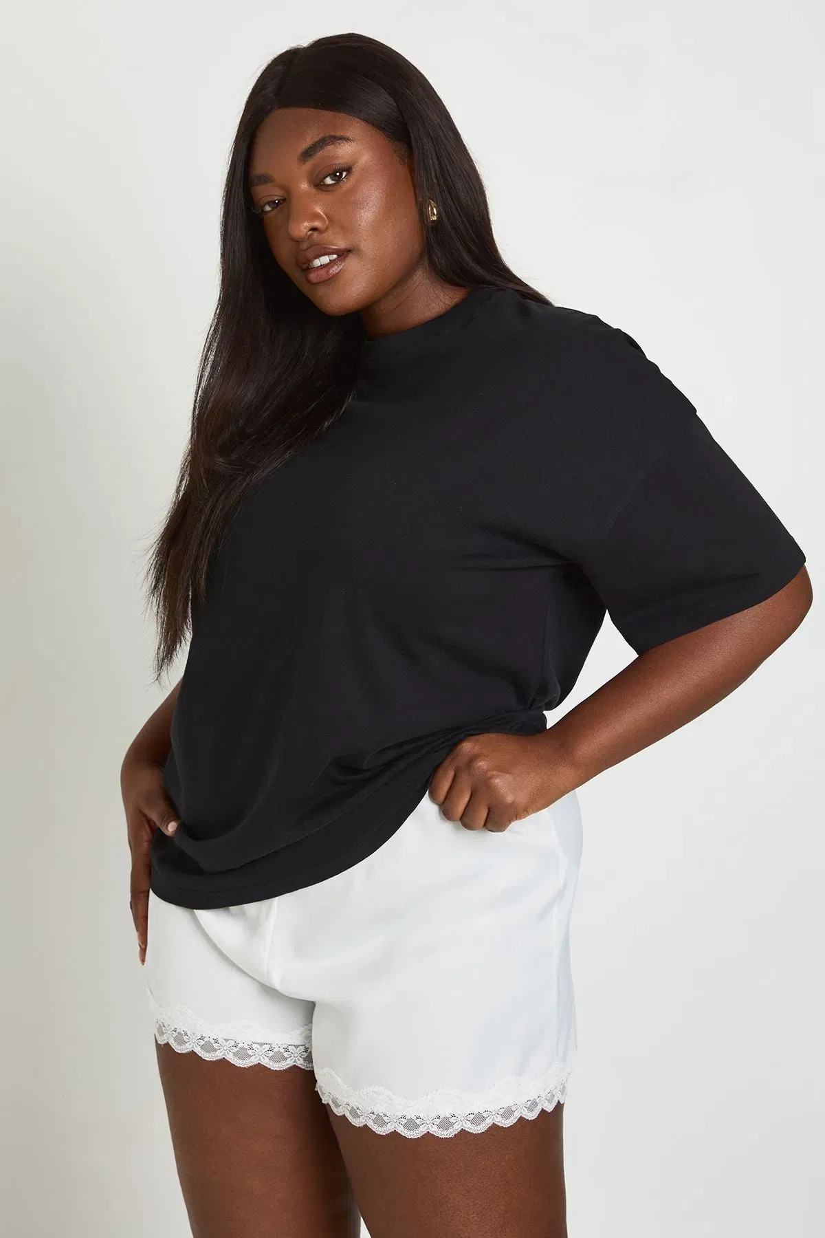 Plus Lace Trim Satin Shorts