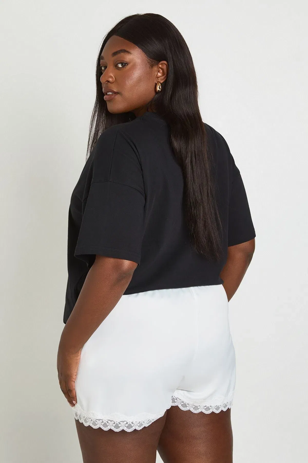 Plus Lace Trim Satin Shorts