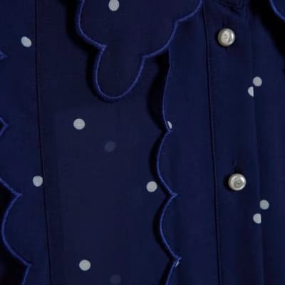 Navy Spot Print Scallop Detail Chiffon Shirt