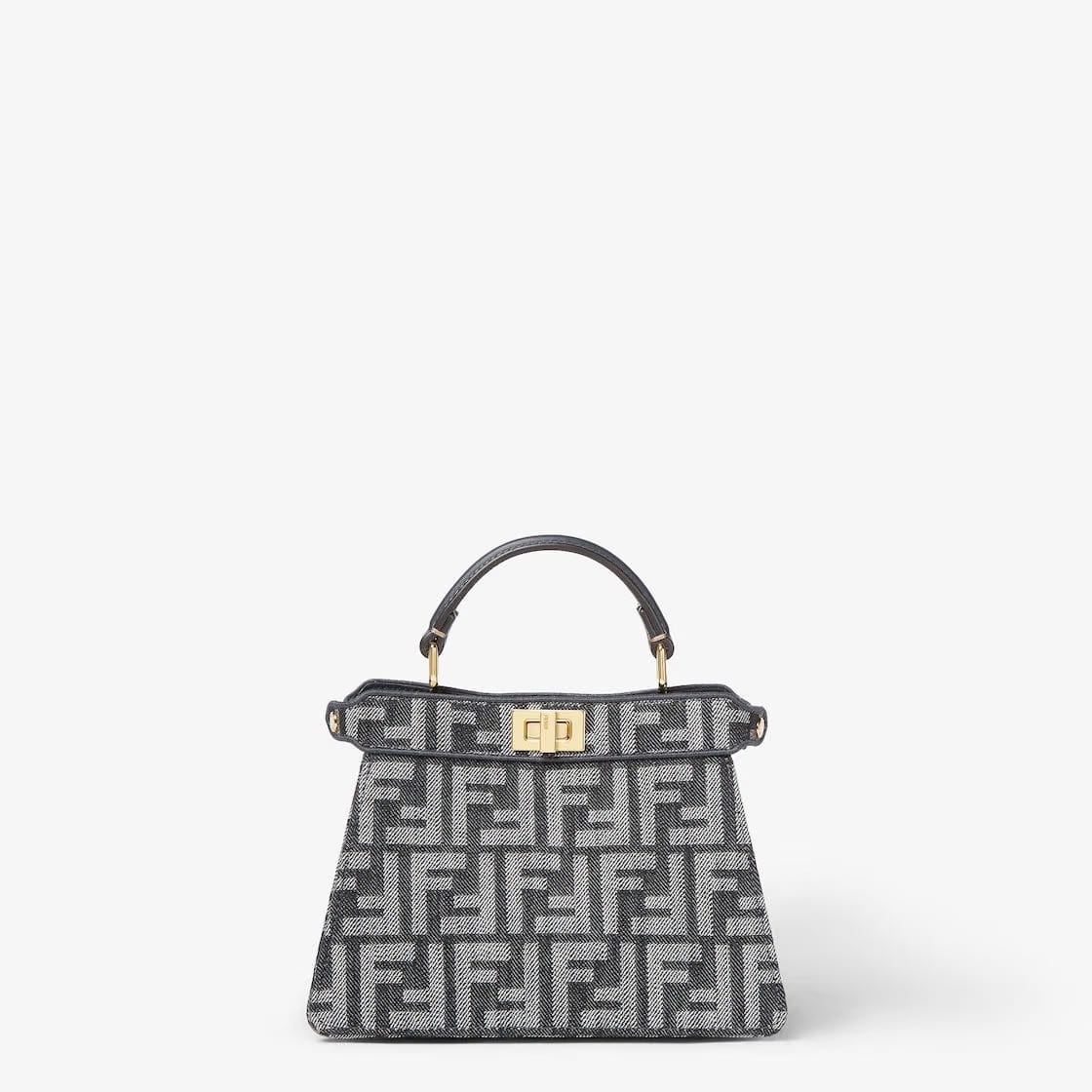 Dark blue denim-effect FF jacquard bag