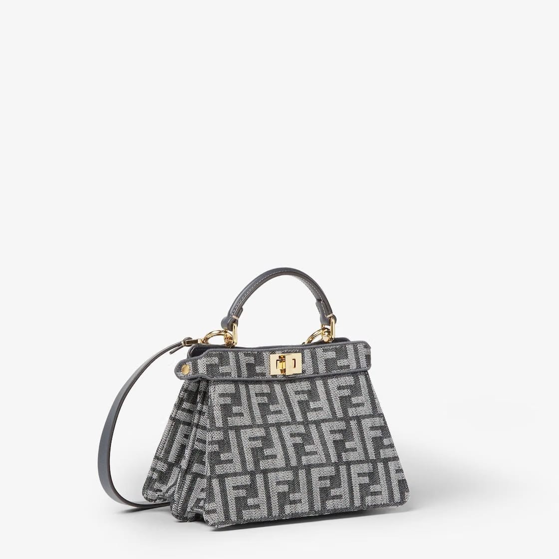 Dark blue denim-effect FF jacquard bag
