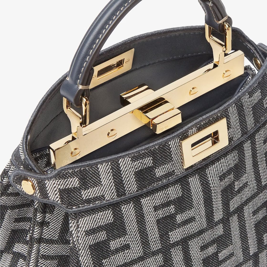 Dark blue denim-effect FF jacquard bag