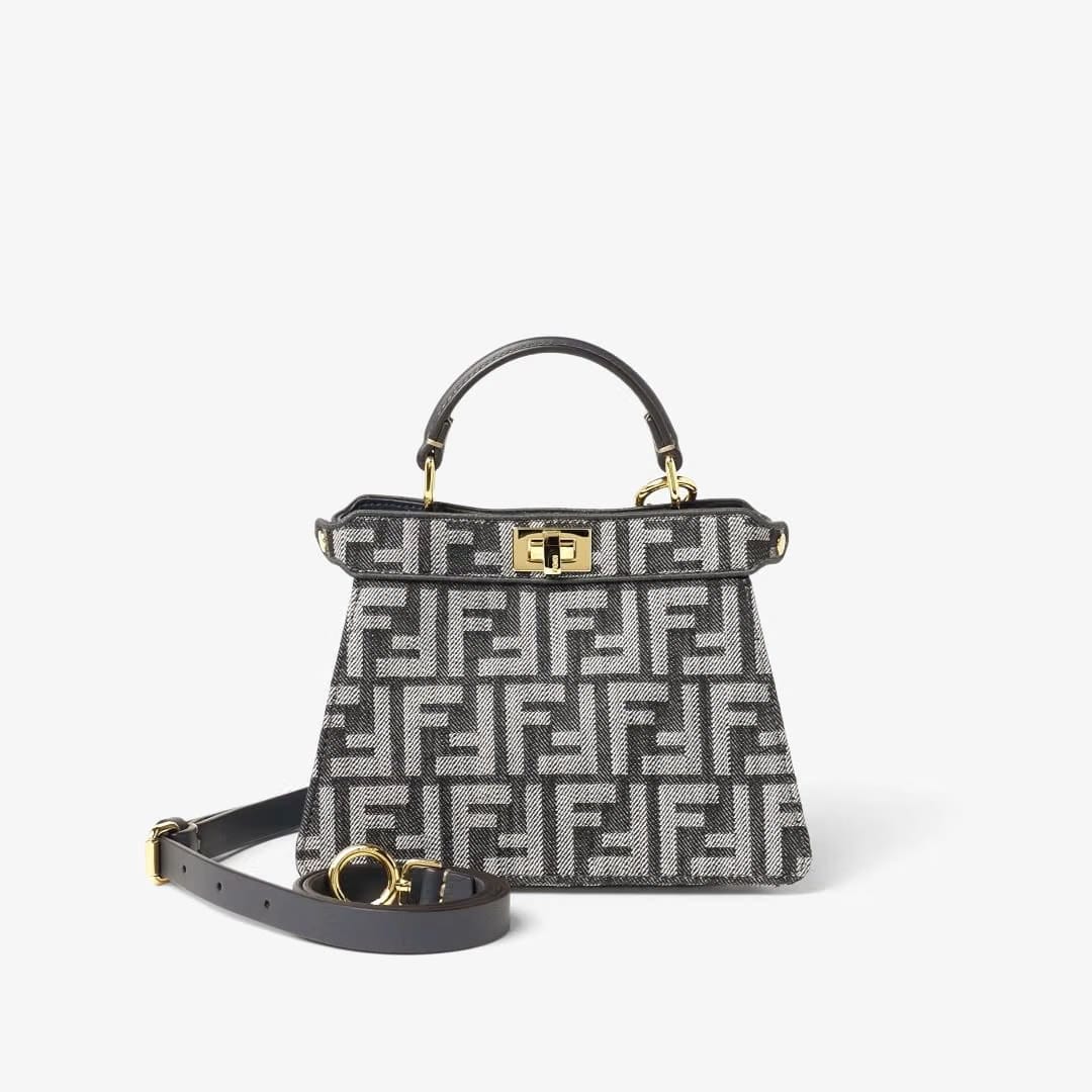Dark blue denim-effect FF jacquard bag