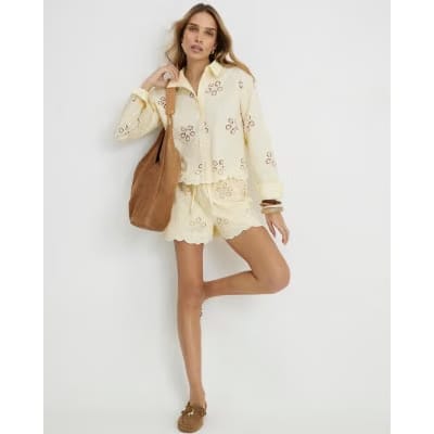 Yellow Embroidered Crochet Shirt