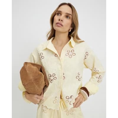Yellow Embroidered Crochet Shirt