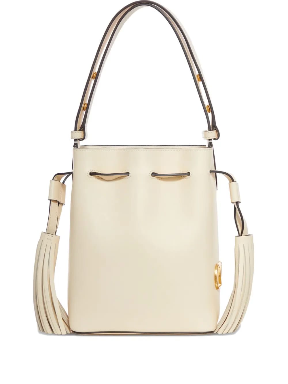 V-logo tassel leather bucket bag