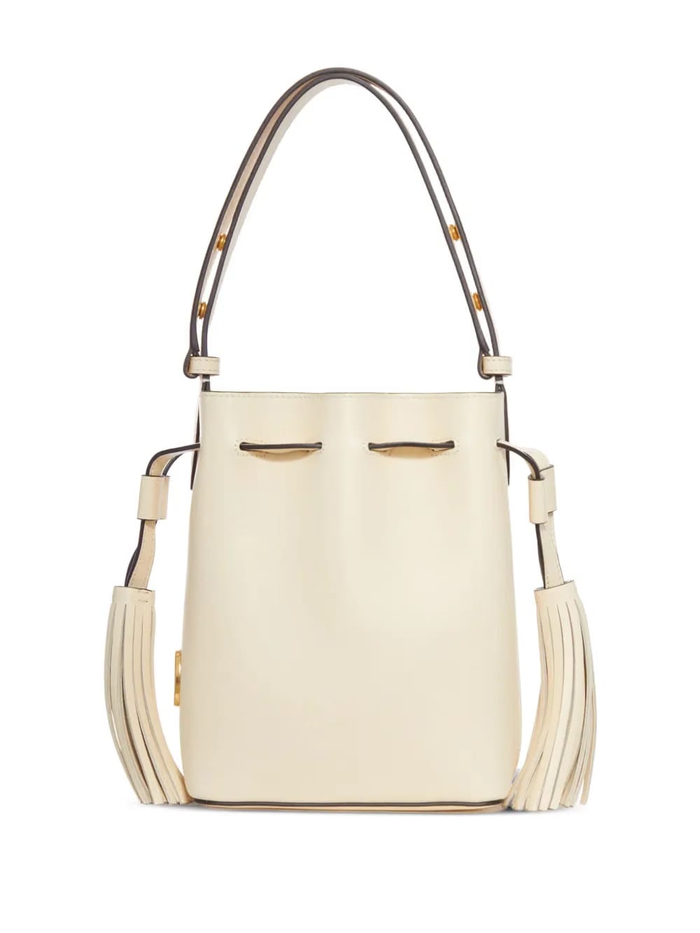 V-logo tassel leather bucket bag