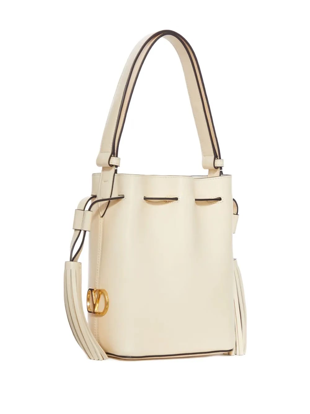 V-logo tassel leather bucket bag