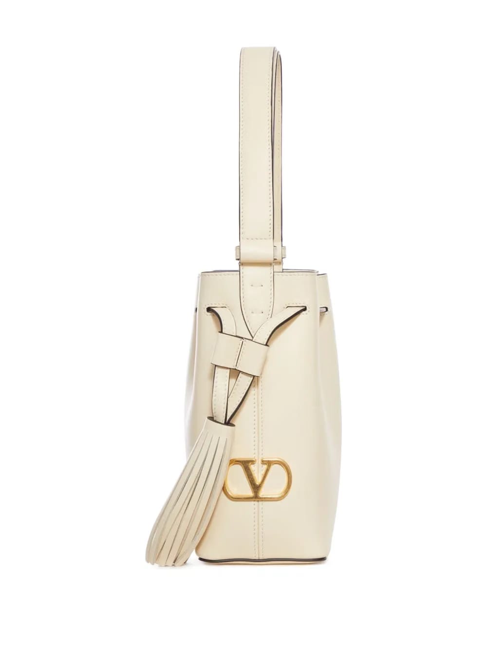 V-logo tassel leather bucket bag